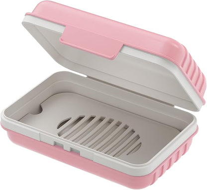 Quatish Leakproof Bar Soap Holder Dish with Lid for Shower, Portable Travel Soap Case Box for Gym, Camping, Hiking, Outdoor Use, Travel Size Toiletries Essentials, Keeps Soap Dry, Pink