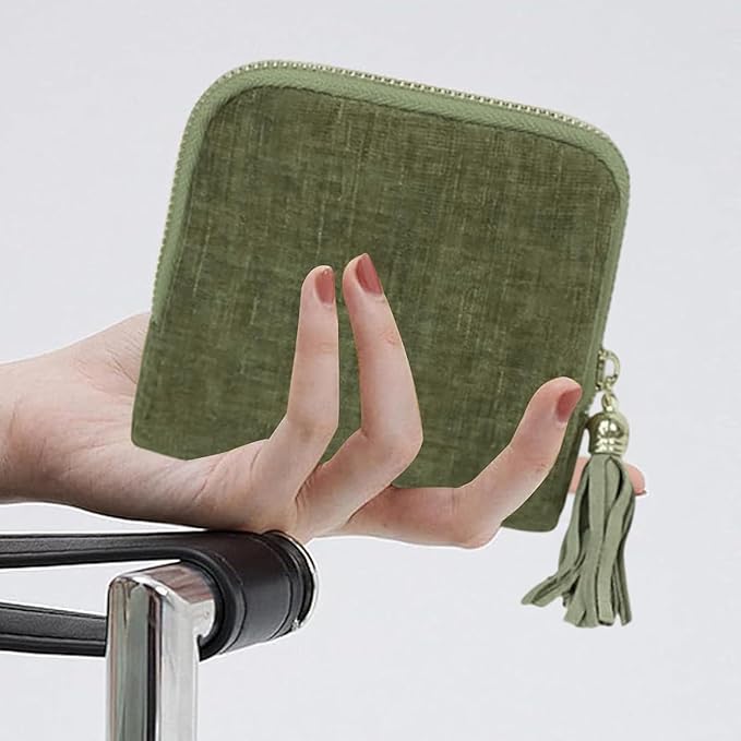 Jewelry Zippered Pocket Case Travel Jewelry Bag Portable Organizer, Tassel Zipper Jewelry Bag (Green)