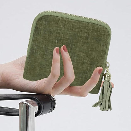 Jewelry Zippered Pocket Case Travel Jewelry Bag Portable Organizer, Tassel Zipper Jewelry Bag (Green)