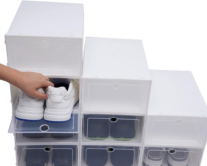 Gdrasuya10 20 Plastic Stackable Shoe Box Set Foldable Storage Organizer Clear Home Organizer Rack Stack