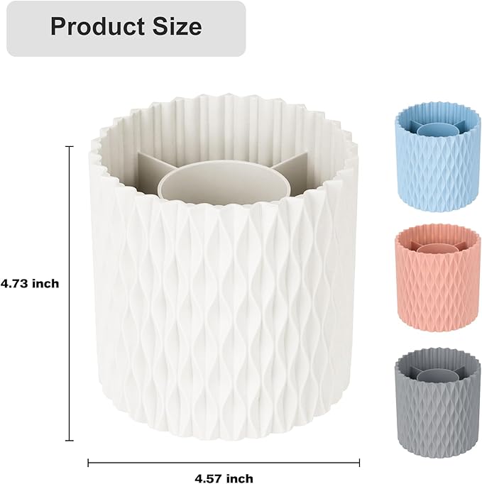 Makeup Brush Holder Organizer-360° Rotating Makeup Brush Storage,Pencil Pen Holder Cup,Desk Accessories,5 Slot Make up Brushes Cup, for Vanity Desktop Bathroom Countertop (White)