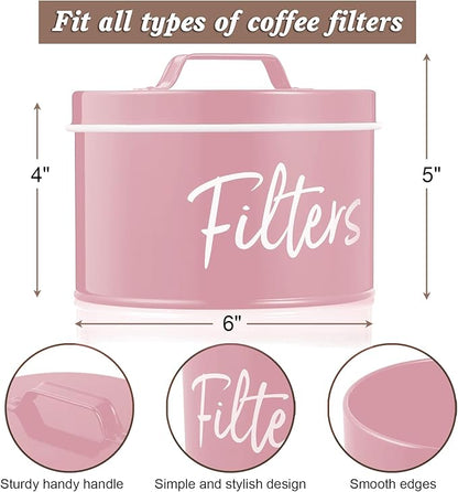 DRASTAR Coffee Filter Holder, Filter Storage with Lid for Counter, Storage Basket Container for Coffee Bar Accessories Decor, Pink
