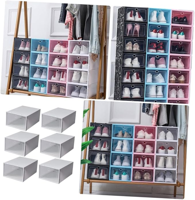 Unomor 6pcs Stackable Plastic Shoe Boxes Organizer for Men's Footwear Sturdy Storage Container Lids for Closet and Entryway