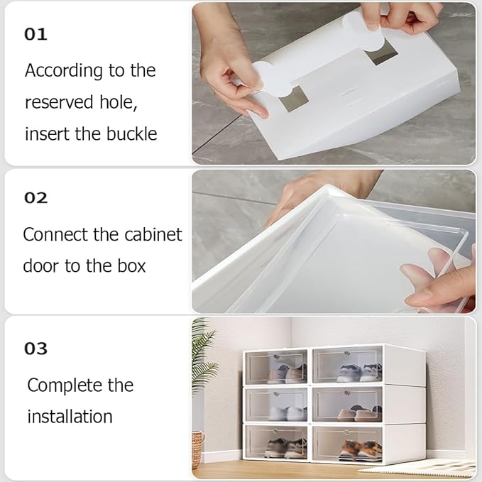24PCS Transparent Plastic Shoe Box Organizer,Portable Folding Shoe Rack with Clear Door, Space Saving Sneaker Container Bin Holder,Easy To Clean And Install,White