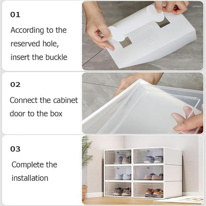 24PCS Transparent Plastic Shoe Box Organizer ,Portable Folding Shoe Rack with Clear Door, Space Saving Sneaker Container Bin Holder,Easy To Clean And Install,Black