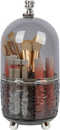 Dezzer Makeup Brush Holder with Lid, 360 Rotating Dustproof Make Up Organizers, 6 Slot Make up Brush Holder for Vanity Bathroom Countertop Office, Gray