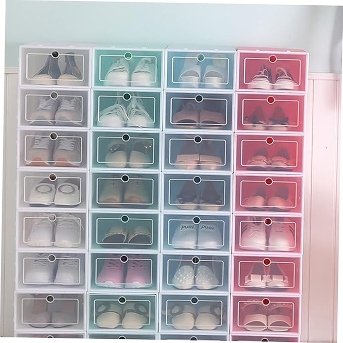 Luxshiny 6PCS Stackable Transparent Shoe Storage Boxes with Thickened Plastic Small Pink Containers for Closet Organizers and Sneaker Storage
