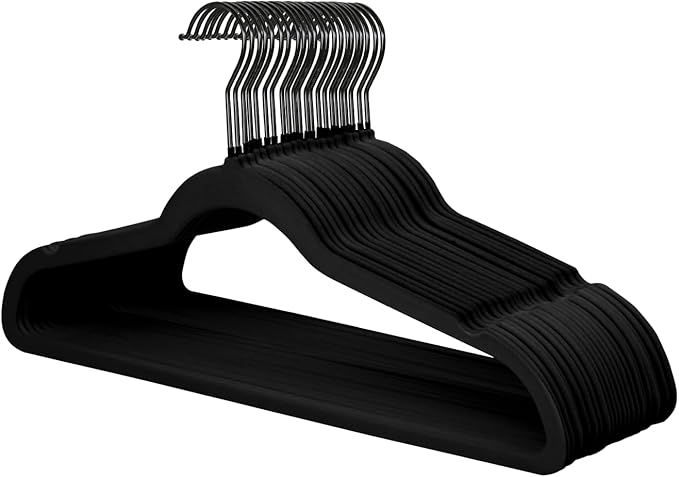 ManGotree Black Velvet Coat Hangers with 360° Swivel Black Hook, Non-Slip Felt Suit Hangers, Slim Space Saving Clothes Hanger for Jacket, Sweater, Shirt, Dress, Pants (22 Pack)