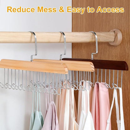 Belt Hangers for Men - 2 Pack Belt Organizer for Closet with 16 Metal Hooks Bra Organizer for Closet - Non-Slip Belt Holder for Closet Space Saving Belt Holder Belt Rack for Closet Brown