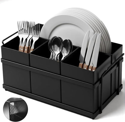 Utensil Holder Mesh Drainage Holes, 4pcs Bins Set Countertop Utensil Holder for Plate, Spoons, Forks and Knives, Cutlery Organizer Suitable for Party, Kitchen Countere, Balck