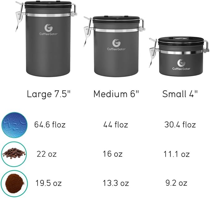 Coffee Gator Coffee Canister, Airtight Stainless Steel Kitchen Food Storage Container with Date Tracker, Scoop for Sugar, Grounds Coffee, Beans,Tea, Sugar, Cereal, Flour, Cookies Jars (Red, 22oz)