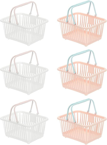 PATIKIL 6PCS Mini Shopping Basket, Small Plastic Basket Mini Storage Basket Grocery Tiny with Handles Organizer Filtered Water for Organizing Toys Eggs Fruits Snacks,White Pink