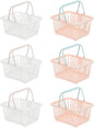 PATIKIL 6PCS Mini Shopping Basket, Small Plastic Basket Mini Storage Basket Grocery Tiny with Handles Organizer Filtered Water for Organizing Toys Eggs Fruits Snacks,White Pink