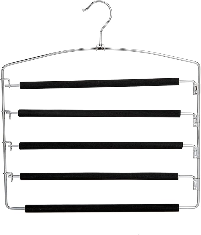 30 Pack Quality Multi Hangers, Space-Saving Multi-Bar Metal Pants Hangers, Stable with Non-Slip Foam Padding, Swivel Hook for 5 Jeans Each, Suit Pants, Scarves, Towels, Trousers