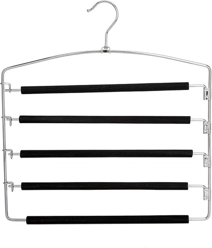 30 Pack Quality Multi Hangers, Space-Saving Multi-Bar Metal Pants Hangers, Stable with Non-Slip Foam Padding, Swivel Hook for 5 Jeans Each, Suit Pants, Scarves, Towels, Trousers