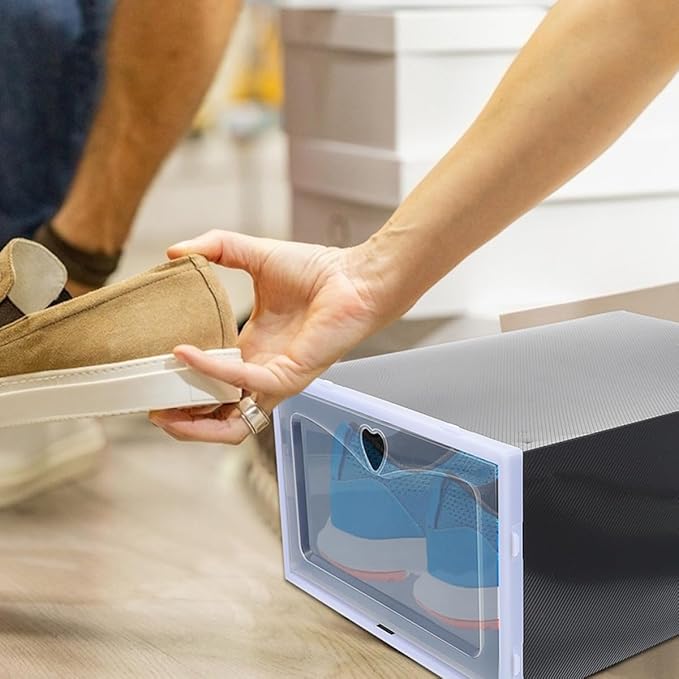 Ciieeo 6pcs Flip-top Shoe Boxes 33x23x14.5cm Plastic Sneaker Organizers Dustproof Stackable Shoe Storage for Men Home Closet