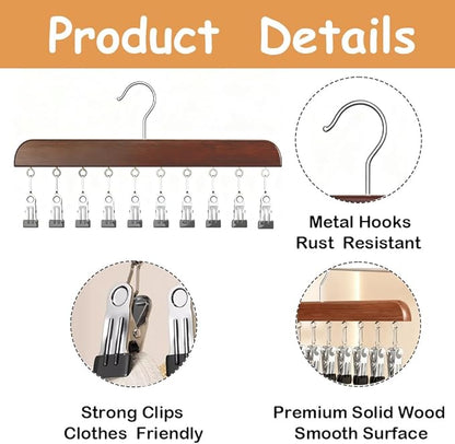4 Pack Hat Hangers for Closet Display, Wooden Hat Storage Organizer with 40 Metal Clips for Baseball Caps, Summer Hat Rack for Beanie, Skullies, Visors, Walnut Brown Color