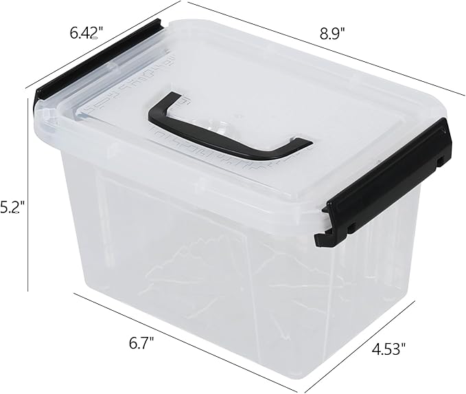 3.5 Quart Clear Latching Bin with Handle, 6-Pack Small Plastic Storage Boxes with Lids