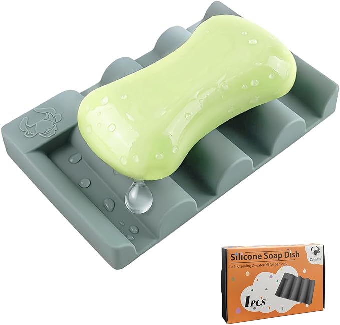 Silicone Soap Dish,Self Draining Soap Holder Perfect for Shower,Bathroom Sink,Kitchen Sink & Travel,Non-Slip Bar Soap Holder Extend Soap Life,Keep Soap Bars Dry & Easy Cleaning Green-1Pcs