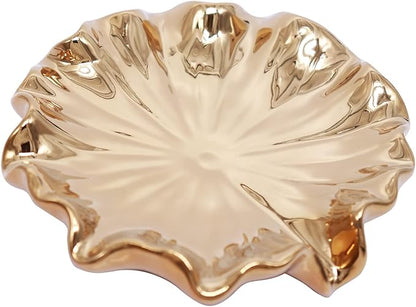Lotus Leaf Soap Dish Gold Ceramic Soap Holder Self Draining Soap Dish Waterfall Slot Sponge Holder Bathroom Accessories for Bathroom, Kitchen,Bar Counter.