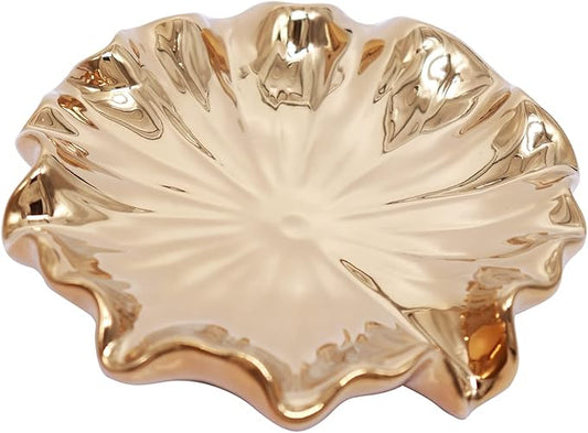 Lotus Leaf Soap Dish Gold Ceramic Soap Holder Self Draining Soap Dish Waterfall Slot Sponge Holder Bathroom Accessories for Bathroom, Kitchen,Bar Counter.