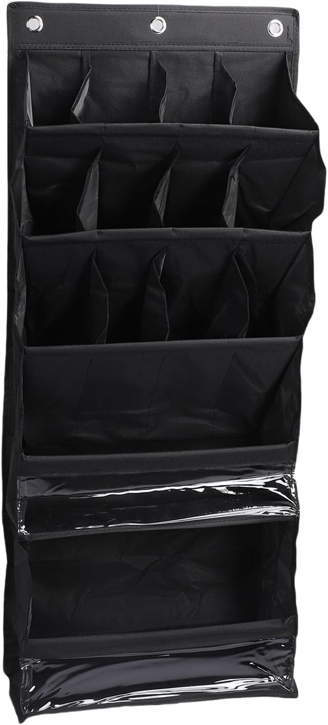 Over The Door Shoe Bag with Pockets | 600D Oxford Fabric Breathable Hanging Storage | Space Saving Shoe Rack for Closet/Dorm/Entryway | Multi - Purpose Organizer, Hooks (Black)