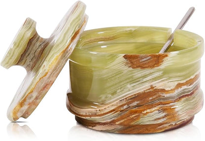 Radicaln Marble Salt Cellar with Lid 4" Inch Green Handmade Salt Jar & Table Salt Storage For Kitchen Countertop, Ideal Salt Container, Salt Dish & Sugar Bowl For Table