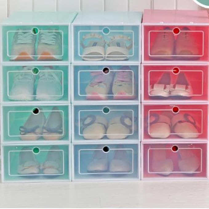 Cabilock 6pcs Stackable Shoes Storage Box Clear Plastic Shoe Container Foldable Racks for Closets Entryways