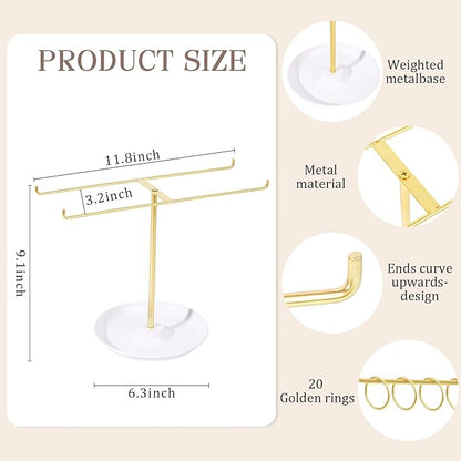 Metal Headband Holder Organizer, 2-Tier Headband Storage with Tray, Hairband Display Stand with Golden Rings, Hair Accessories Claw Clip Organizer for Women and Girls (Gold)