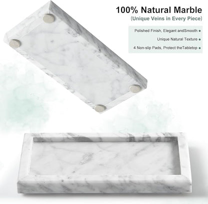 Natural Small Marble Vanity Tray, Luxury Stone Organizer for Bathroom & Kitchen | Holds Soap Dispenser, Jewelry, Perfume | Non-Resin, Non-Ceramic Décor