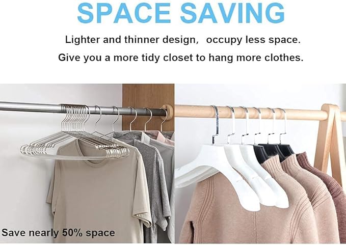 Seropy 30 Pack 16.5 Inch and 50 Pack 17.7 Inch Metal Clothes Heavy Duty Stainless Steel Coat Hangers with Anti-Slip Notch