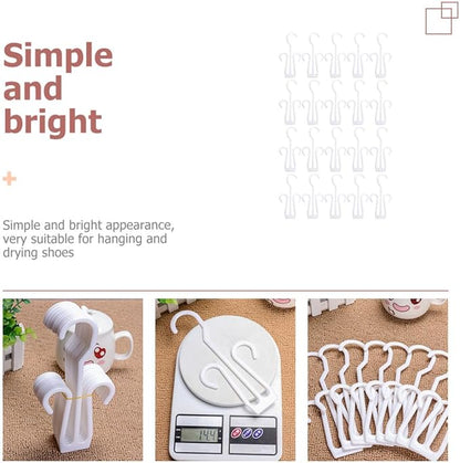 20Pcs White Plastic Shoe Storage Hooks Hanging Shoe Organizer Rack for Drying and Display Slipper Holder for Bedroom Closet and Travel Use