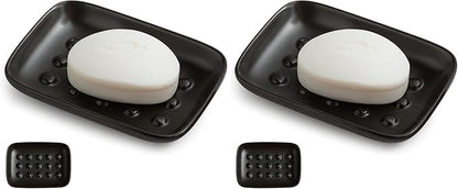 Miamolo Soap Dish, Ceramic Soap Holder Shower Soap Dish for Bar Soap Sponge, Soap Saver Tray for Bathroom Kitchen Sink, Black (Pack of 2)