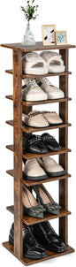 Giantex 8-Tier Vertical Shoe Rack, Patented Corner Shoe Storage Organizer for 8 Pairs, Freestanding Narrow Shoe Rack, Industrial Space-Saving Shoe Tower for Entryway, Living Room, Bedroom, Brown