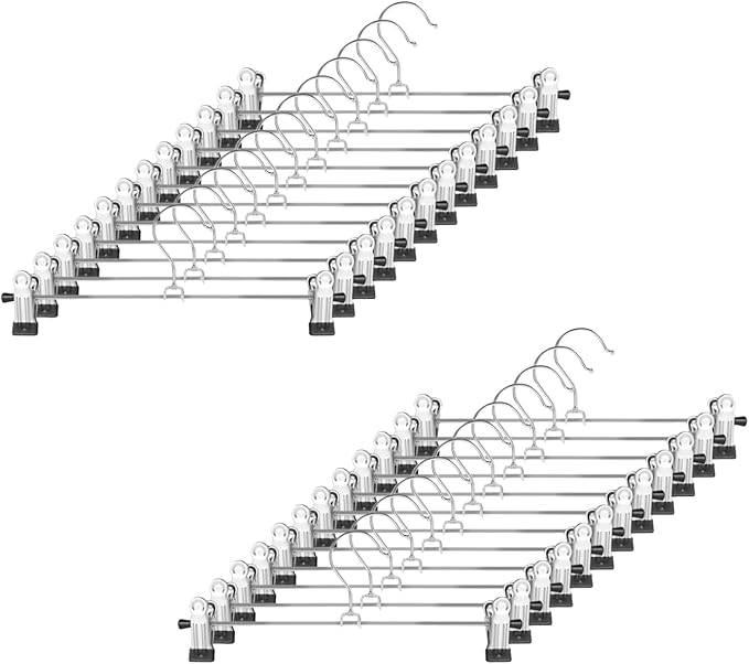 GoodtoU Pants Hangers with Clips - Skirt Hangers 24 Pack Clip Hanger for Pants Jeans Shorts Adjustable Metal Hanger for Heavy Duty