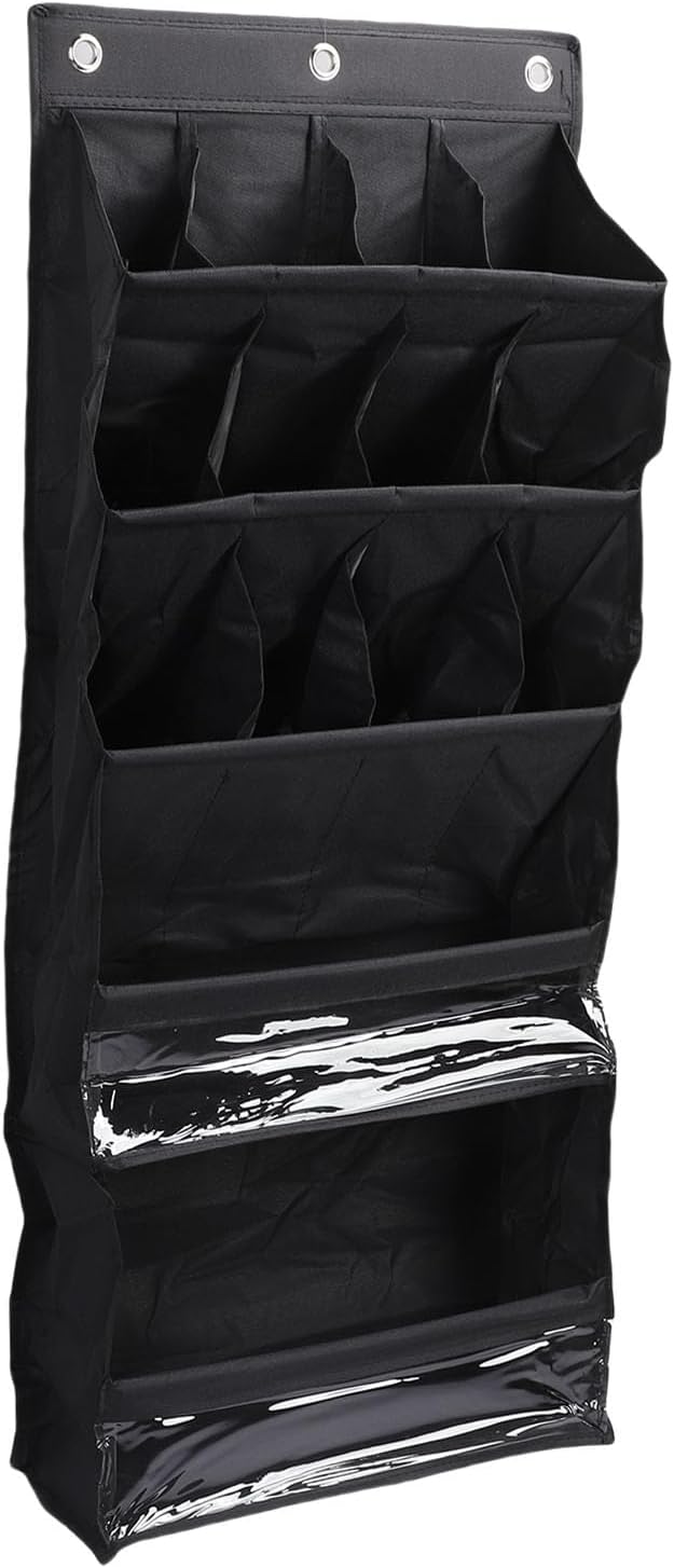 Over The Door Shoe Bag Space Saving Hanging Storage Holder Vertical Organizer with 16 Pockets for Closet Bathroom Dorm Entryway (Black)
