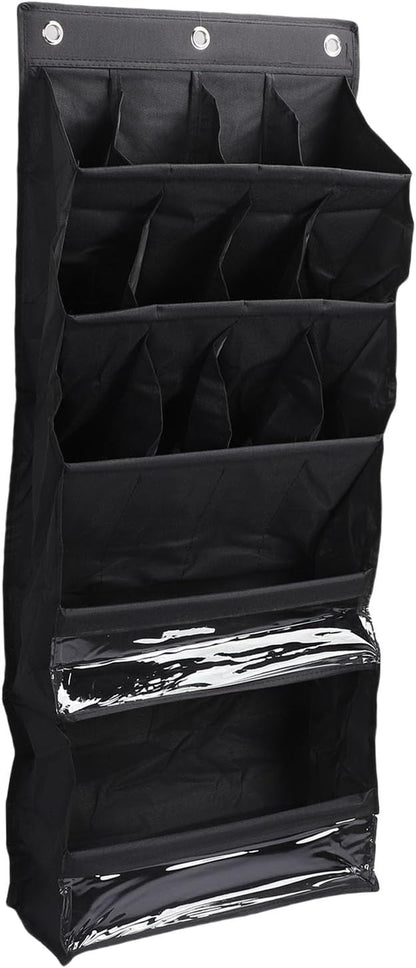 Over The Door Shoe Bag Space Saving Hanging Storage Holder Vertical Organizer with 16 Pockets for Closet Bathroom Dorm Entryway (Black)