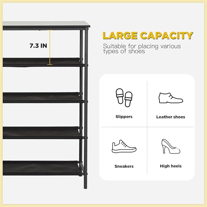 PayLessHere 5 Tier Shoe Rack Shoe Bench Shoe Rack Shelf with Steel Frame Standing for Closet Entryway Hallway Corridor Storage Organizers (Black)