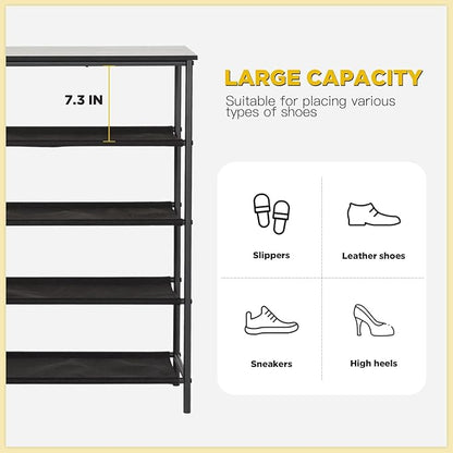 PayLessHere 5 Tier Shoe Rack Shoe Bench Shoe Rack Shelf with Steel Frame Standing for Closet Entryway Hallway Corridor Storage Organizers (Black)