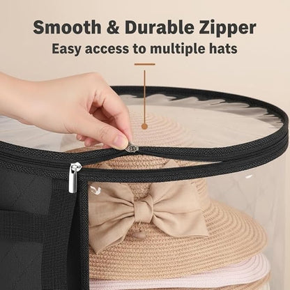 2Pcs Extra Large Hat Organizer for Closet Storage, Clear Window 16.5" W x 10.4" H Hat Box with Handles, Cowboy Hat Travel Case Holds 5-7 Hats, Wide Brim Storage Bag Protector for Women & Men