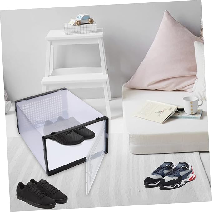 2 Pcs Shoe Storage Box Drawer-style Plastic Organizer for Sneakers Stackable Shoes Case for Closet Space Saving Design Style