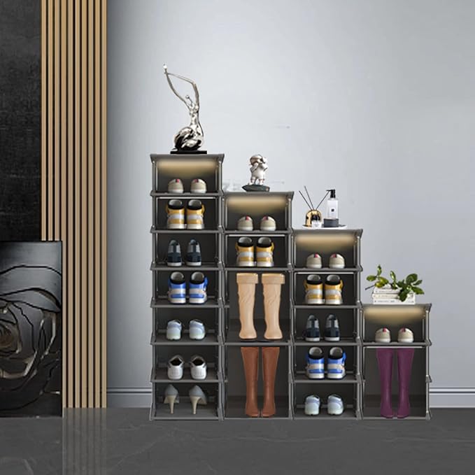 AFOORD Narrow Shoe Rack12Tiers, Tall Skinny Shoe Organizer, Small Space and Vertical Shoe Rack, Suitable for Entryway,Hallway,Closet, Corner, Bedroom and Garage Shoe Shelf (Classic Grey