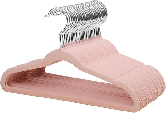 ManGotree 14 Inch Kids Velvet Hangers for Closet, Ultra-Thin Space Saving Children's Clothes Hangers, Non-Slip Felt Toddler Hanger for Youth's Clothes (32 Pack, Light Pink)