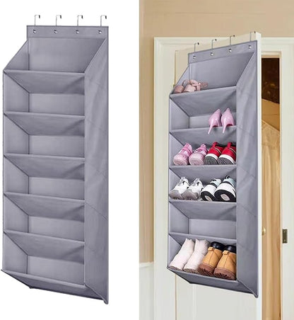Hanging Shoe Rack, Over The Door Shoe Organizer with 6 Deep Pockets, 6 Tier Large Deep Pockets Door Shoe Rack for Clothing Hats 16 Pair Shoes
