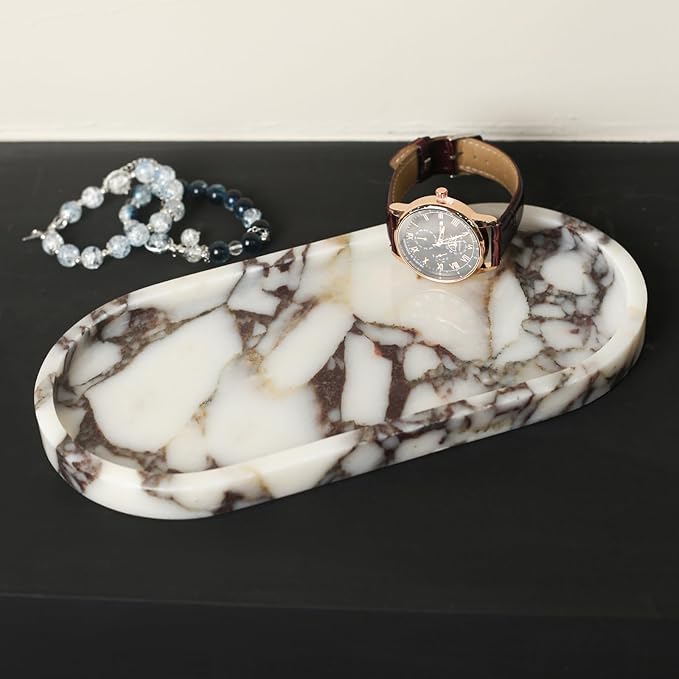 100% Natural Luxury Calaccata Viola Marble Small Hand Towel Tray Holder Organizer, Makeup Bathroom Holder