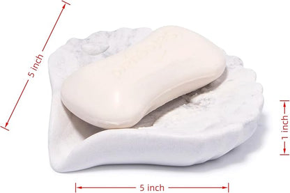 ZAWUU Resin Draining Seashell Soap Dish with Embossed Design – Bar Soap Holder for Bathroom & Kitchen, Multiuse Jewelry Tray (White Marble, Seahorse)