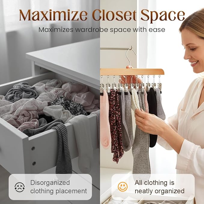 Closet Organizer with 12 Clips, 2026 Upgrade Space Saving Hanging Closet Organizer, Space-Saving Hat Scarf Clothespins for Jeans Skirts Socks Pant Hangers with Clips (Black)