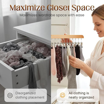Closet Organizer with 10 Clips, Space Saving Hanging Closet Organizer, Space-Saving Hat Scarf Clothespins for Jeans Skirts Socks Pant Hangers with Clips (2, yellow-10 Clamps)