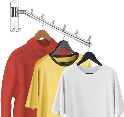 Bosszi 2-Pack Wall Mounted Folding Clothes Hanger Rack, Stainless Steel Clothes Hooks with Swing Arm Holder Space Saving Clothing Hanging System Closet Storage Organizer Heavy Duty Drying Rack