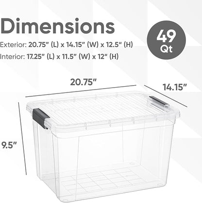 Superio Clear Storage Box with Lid, 49 Quart Plastic Container Bins for Organizing, Stackable Crates, BPA Free, Non Toxic, Odor Free, Organizers for Home, Office, School, and Dorm, 10 Pack